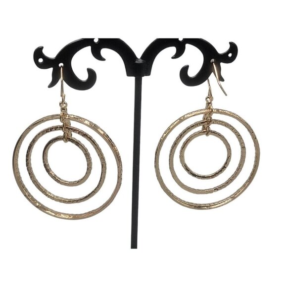 Triple Circle Multicolored Rhinestone Hoop French Wire Hook Earrlngs - Picture 6 of 16